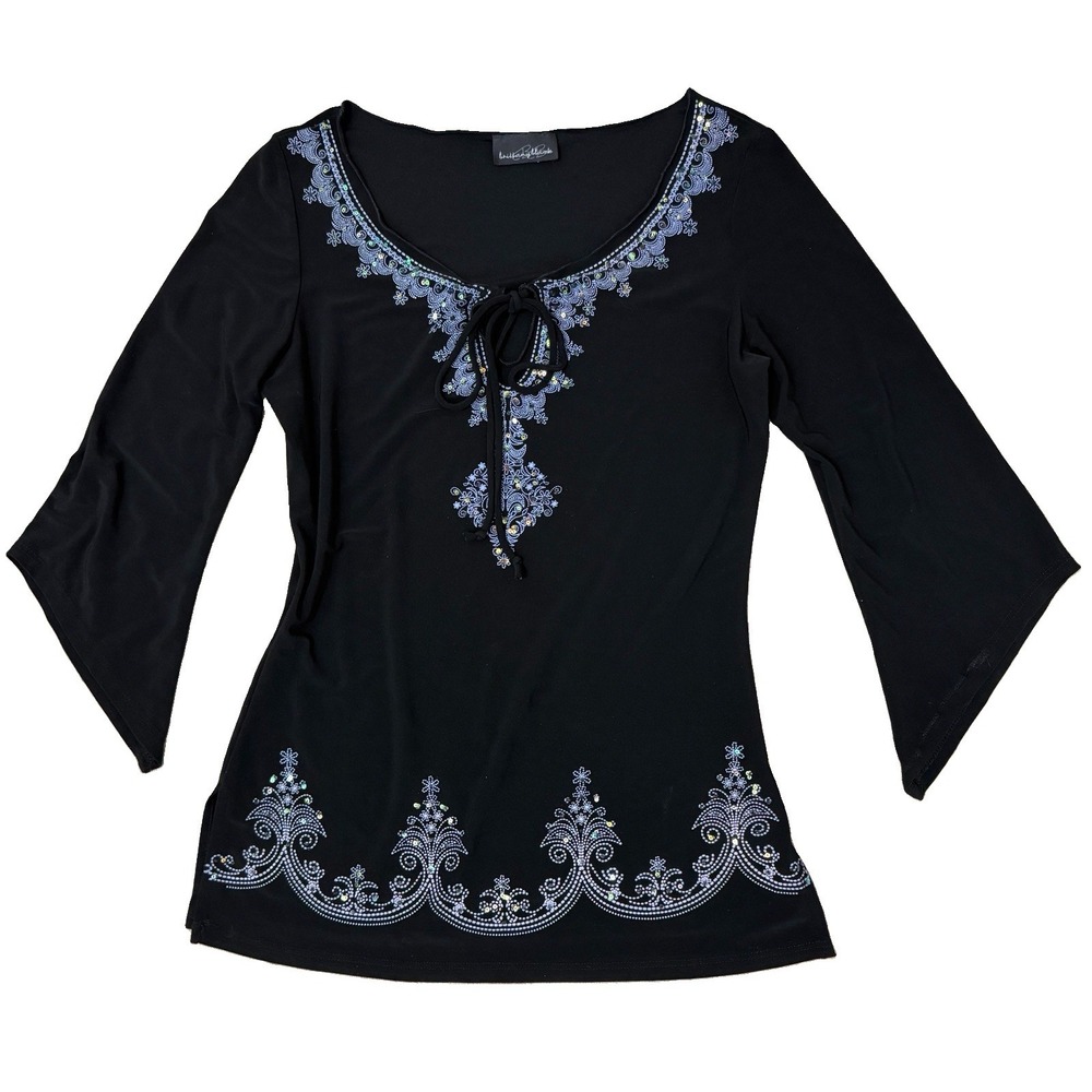 Y2K Sequin Black Whimsigoth Fairycore Stretchy Medium Blouse Brittany Black